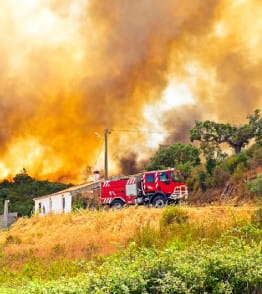 Grandes incêndios rurais em Portugal, combatidos pelos bombeiros.