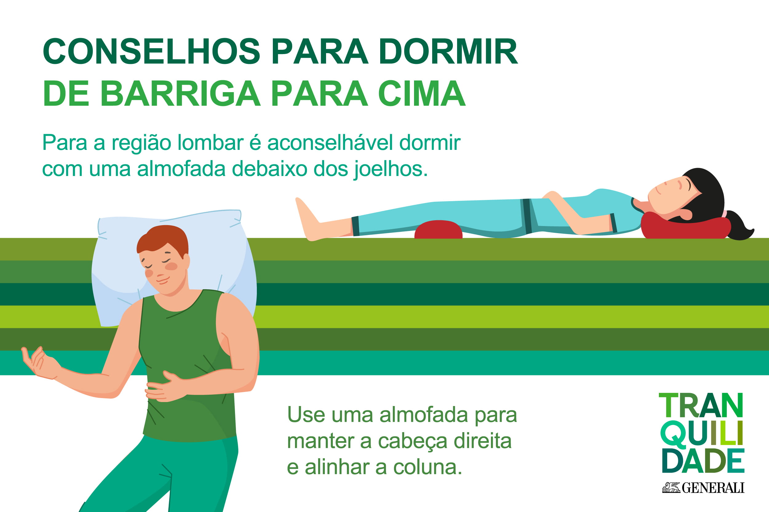 Infografia sobre conselhos para dormir de barriga para cima